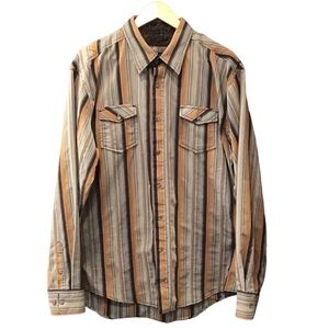 Pronto Uomo Mens Western Shirt Size XL Long Sleeve Striped Corduroy Cuff Rodeo